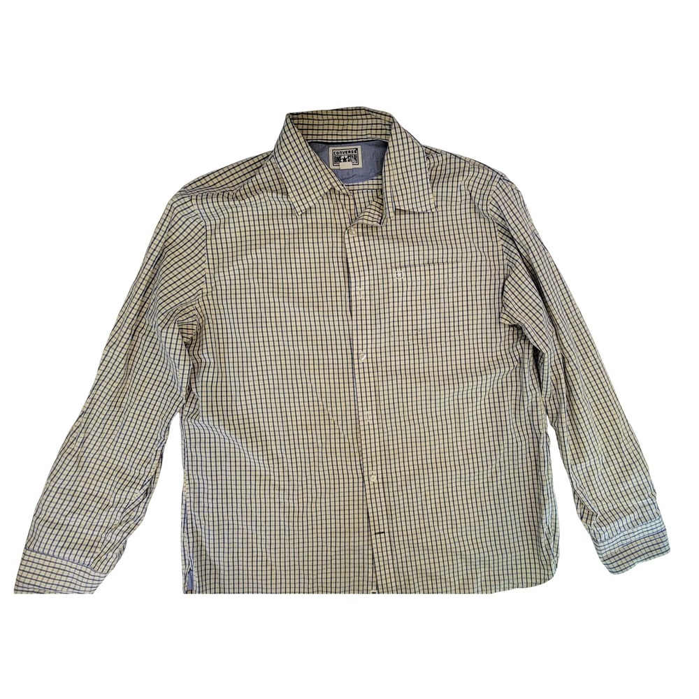 Converse One Star Mens XL Plaid Long Sleeve Button Up Shirt Yellow Blue